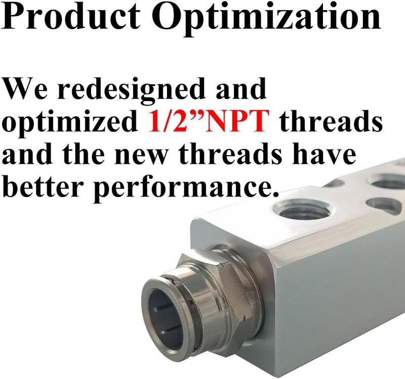 beduan 5 Way 7 Port 1/2"NPT Input Port 1/4"NPT Output Port Aluminum Air Hose Inline Manifold Block Splitter,Pneumatic Air Compressor Manifold Fitting - Image 2